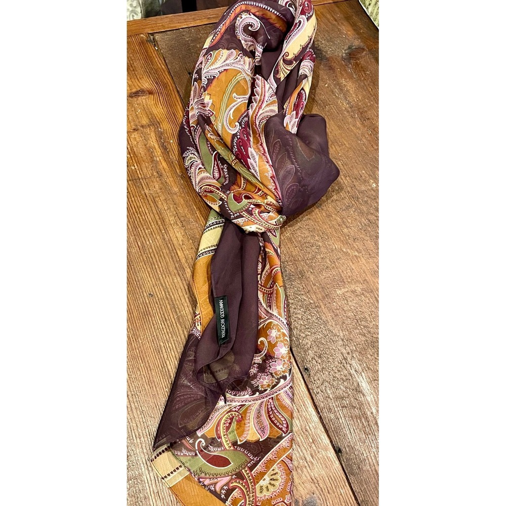 Bergdorf Goodman Scarf Paisley Purple Green Orange 46x53 Large Wrap Accessory